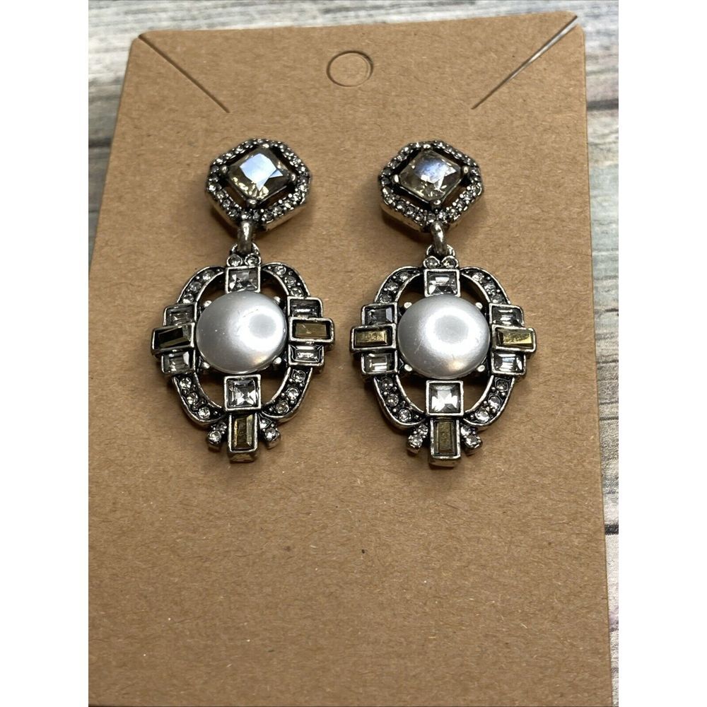 Art Deco Style Chandelier‎ Earrings Silver Tone Drop Crystals Glass